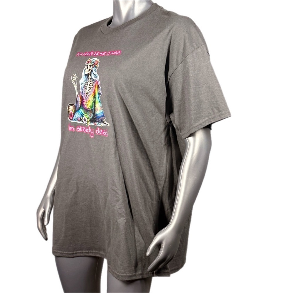 The Blind Medium | Grey Tee Colorful Hippie Skeleton Design Flower Crown - Picture 8 of 11